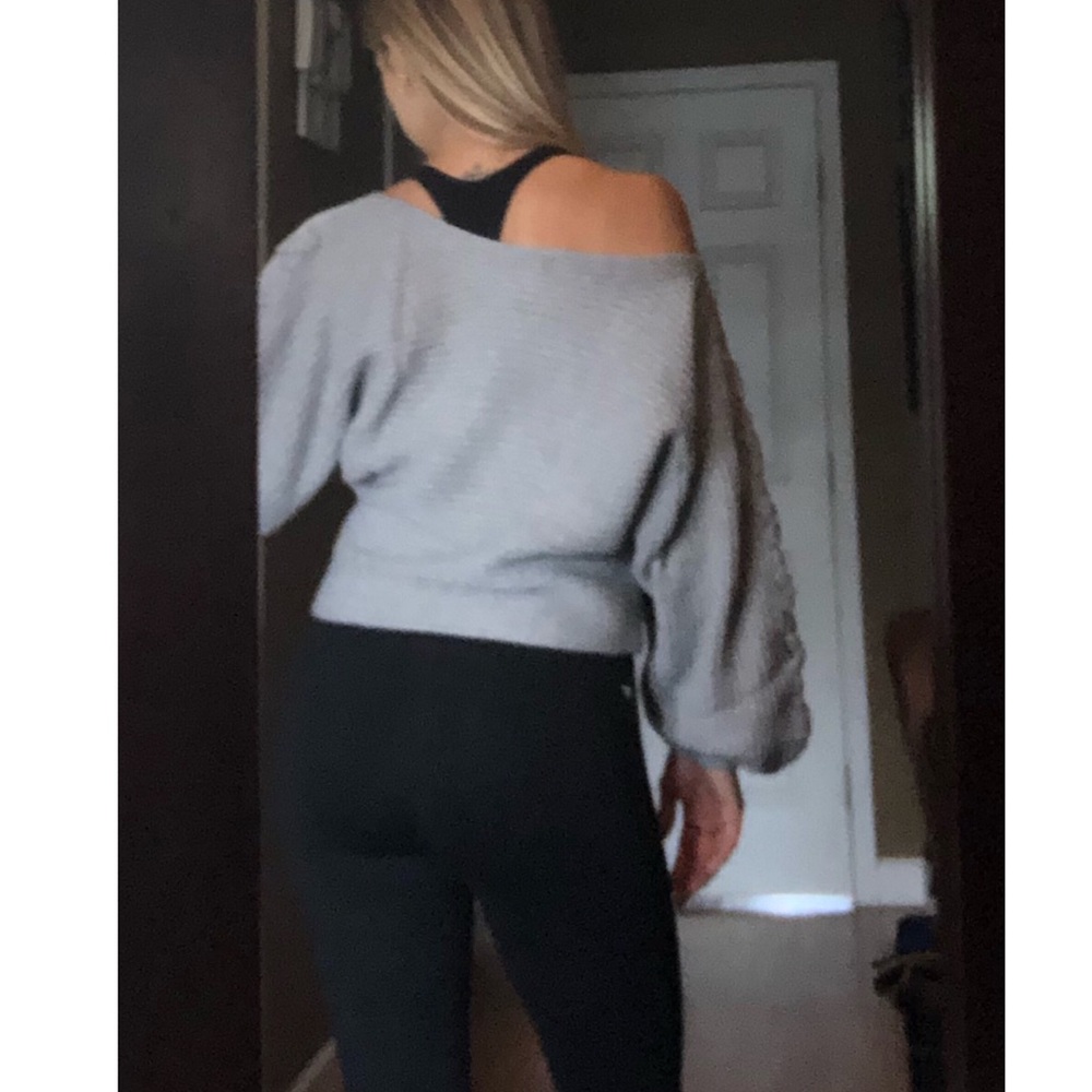 Gray Off-Shoulder Knit Sweater - Picture 4 of 7
